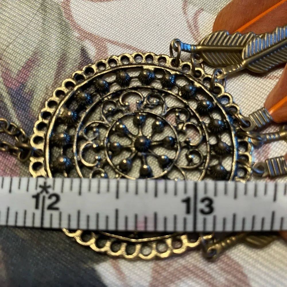Gold and Orange Dreamcatcher Necklace